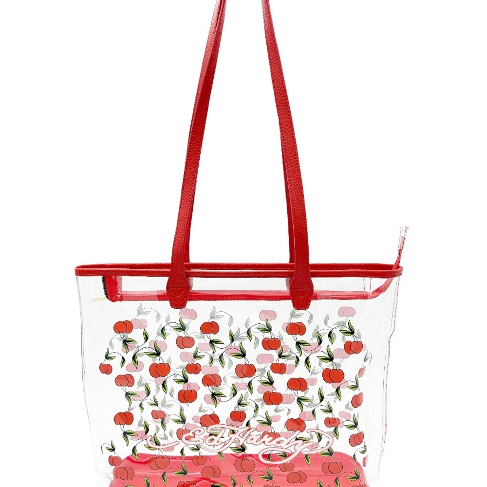 Ed Hardy Cherry Design Clear Tote - Red
